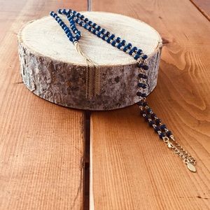 Navy Sequin beaded tassel necklace